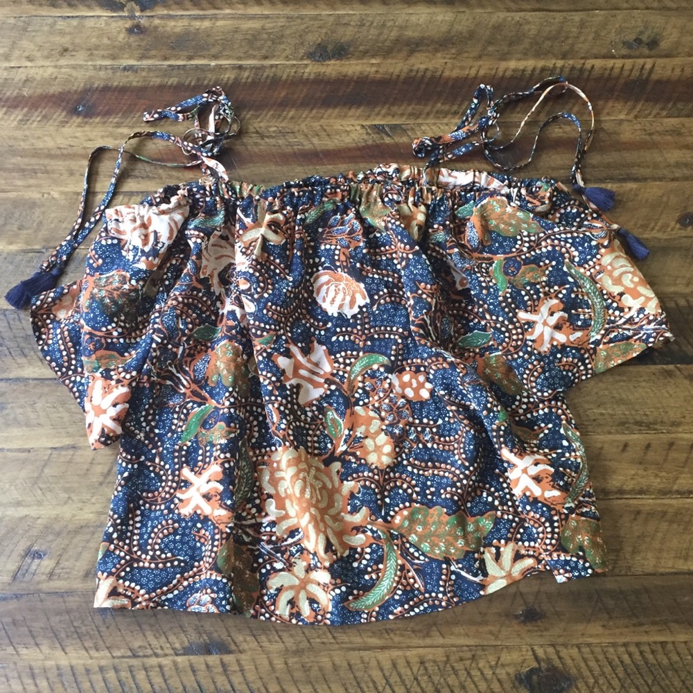 Madewell Silk Cold-Shoulder Top in Sea Floral XS